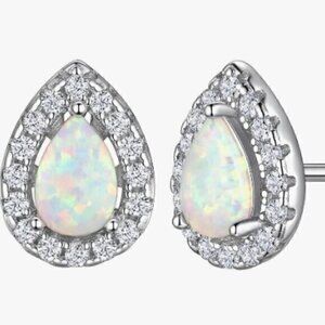 925 Sterling Silver Birth Stone Opal Teardrop Studs